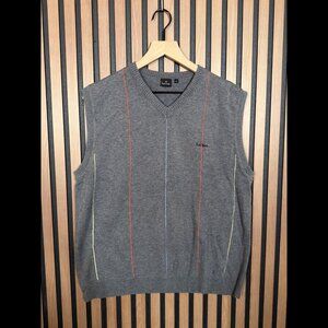 Paul Smith Sweater XL Mens Gray 100% Cotton Striped V Neck Pullover